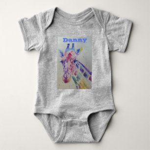 Giraffe Whimsical Watercolor Gray Babies Bodysuit Baby Strampler