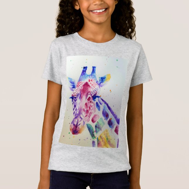 Giraffe Whimsical Watercolor Grey Girls T Shirt (Vorderseite)