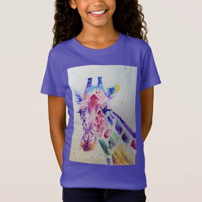 Giraffe Whimsical Watercolor Lila Girls T Shirt (Vorderseite)