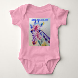 Giraffe Whimsical Watercolor Pink Babies Bodysuit Baby Strampler