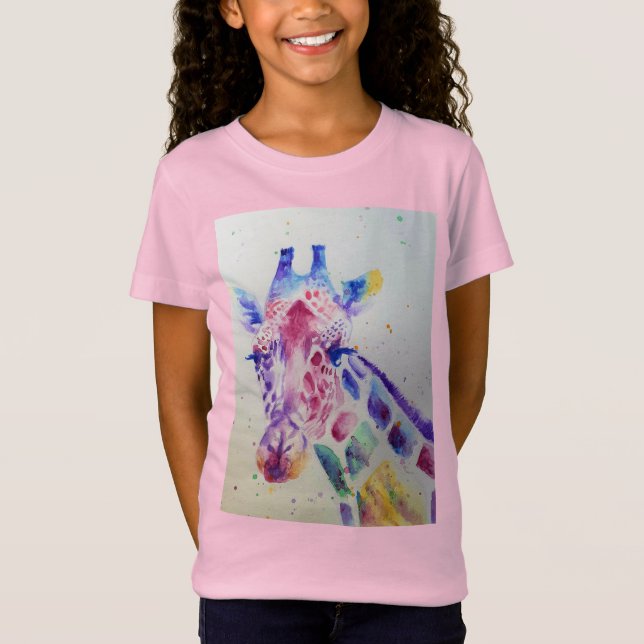 Giraffe Whimsical Watercolor Pink Girls T Shirt (Vorderseite)