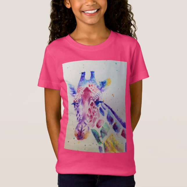 Giraffe Whimsical Watercolor Pink Girls T Shirt (Vorderseite)