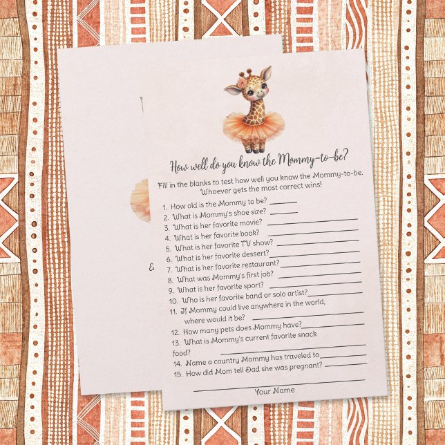 Giraffe Who Knows Mommy Best Baby Shower Game Card Briefpapier (Von Creator hochgeladen)