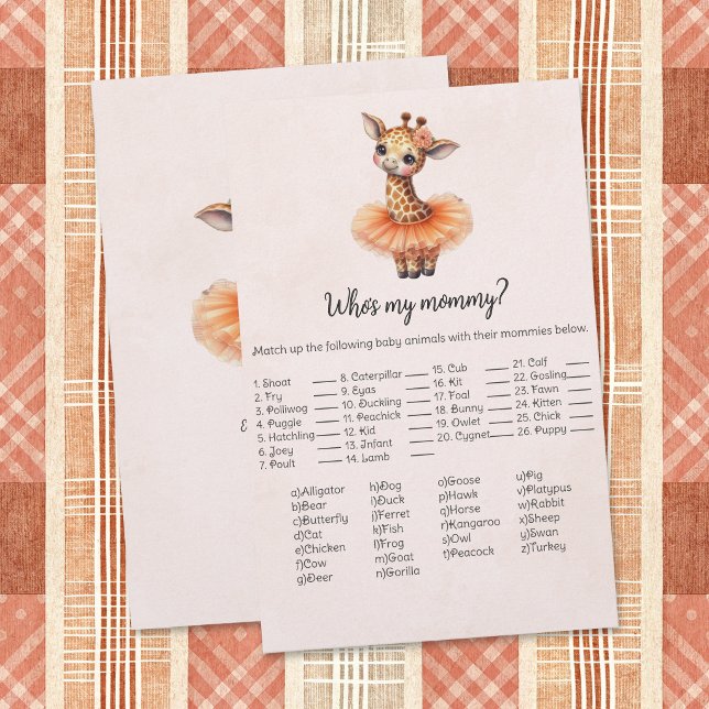 Giraffe Who's My Mommy Baby Shower Game Card Briefpapier (Von Creator hochgeladen)