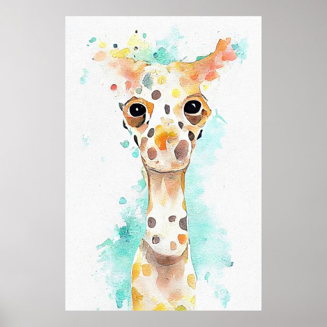 Giraffe Wild Animal Nature Wasserfarben Malerei Poster (Vorne)