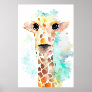 Giraffe Wild Animal Nature Wasserfarben Malerei Poster