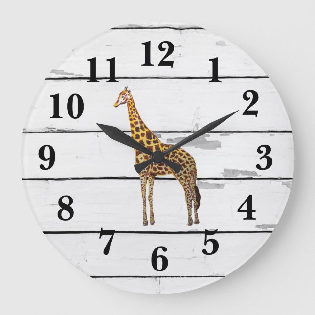 Giraffe Wildlife Decor Rustikale Shiplap Große Wanduhr (Vorderseite)