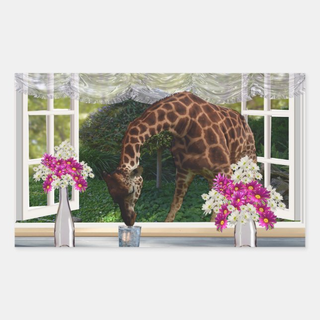 Giraffe Window Dresser, Rechteckiger Aufkleber (Vorderseite)