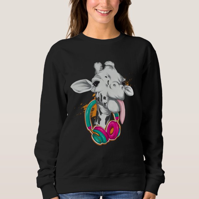 Giraffe with Headphones Wild Animals Sweatshirt (Vorderseite)