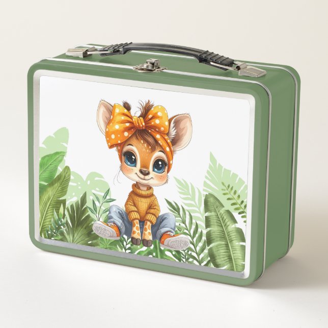 Giraffe with polka dot bow jungle metall brotdose (Vorderseite)