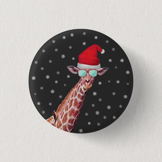 Giraffe With Santa Hat and Sungasse on Black Button (Vorderseite)