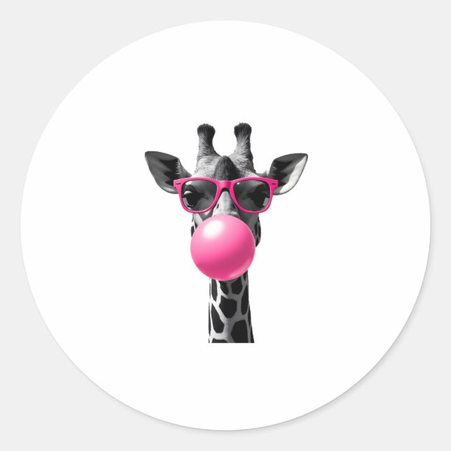 Giraffe Women Giraffe Face with Sunglasses Wild An Runder Aufkleber (Vorderseite)