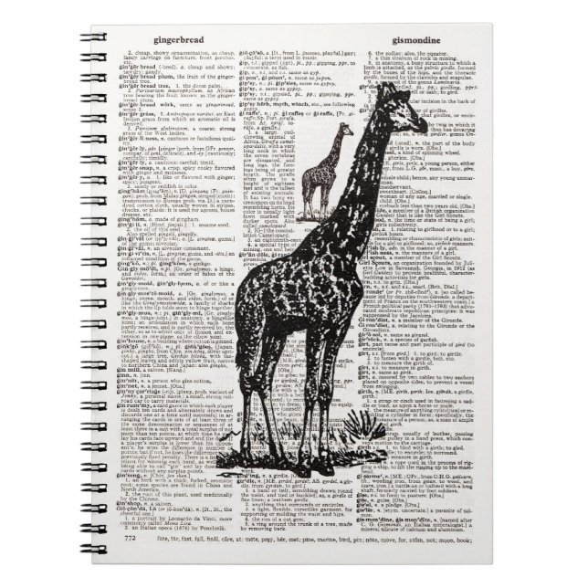 Giraffe Wörterbuchkunst Notizblock (Vorderseite)