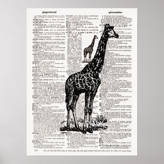 Giraffe Wörterbuchkunst Poster (Vorne)