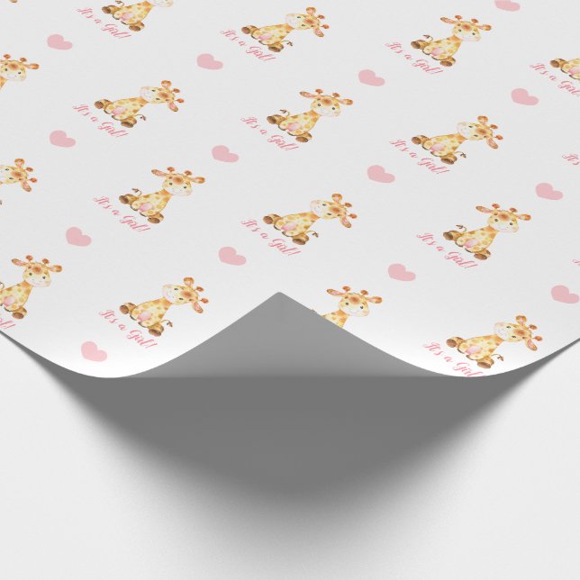 Giraffe Wrapping Paper Pink (Es ist ein Mädchen) Geschenkpapier (Ecke)