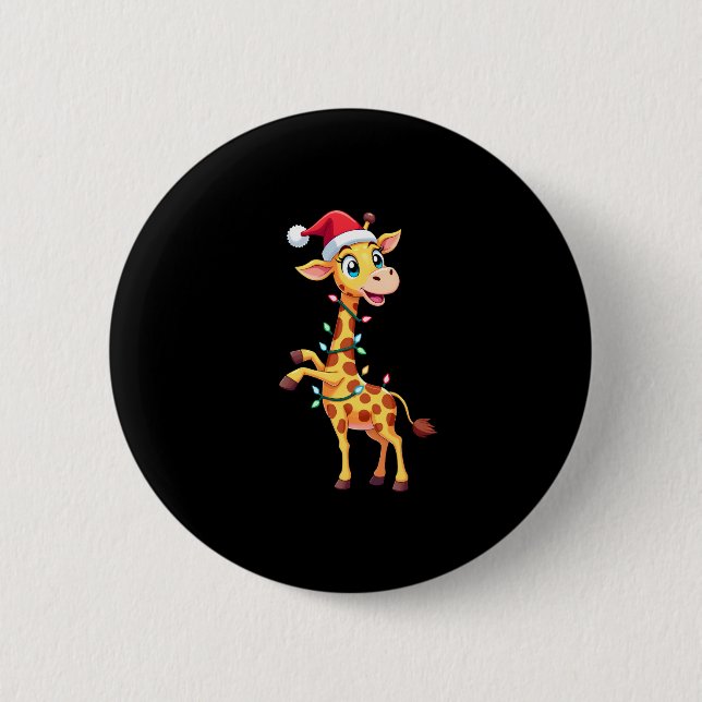 Giraffe Xmas Lighting Funny Santa Giraffe Christma Button (Vorderseite)