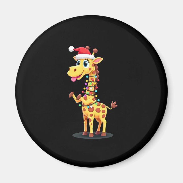 Giraffe Xmas Lighting Funny Santa Giraffe Christma Magnet (Vorne)