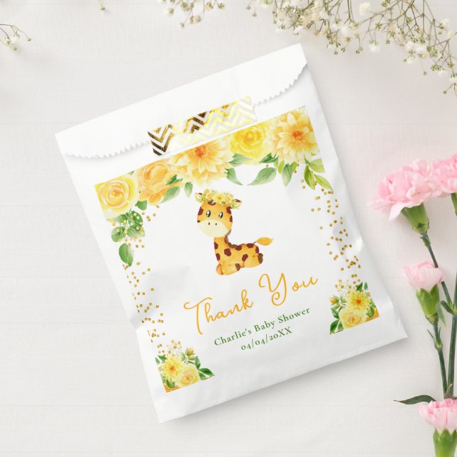 Giraffe Yellow Floral Baby Dusche Danke Geschenktütchen (Versiegelt)