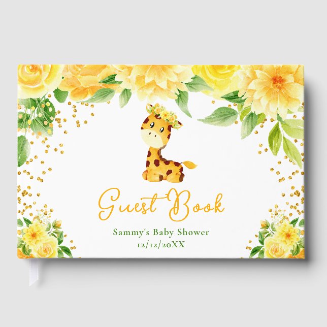 Giraffe Yellow Floral Baby Dusche Gästebuch (Vorderseite)