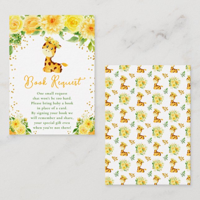 Giraffe Yellow Floral Baby Shooting Book Request Begleitkarte (Vorne/Hinten)