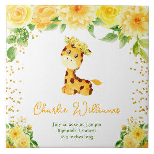 Giraffe Yellow Floral Birth Statistics Fliese