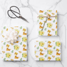 Giraffe Yellow Floral Blume Geschenkpapier Set