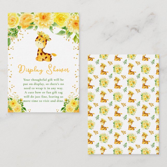 Giraffe Yellow Floral Display Baby Dusche Begleitkarte (Vorne/Hinten)