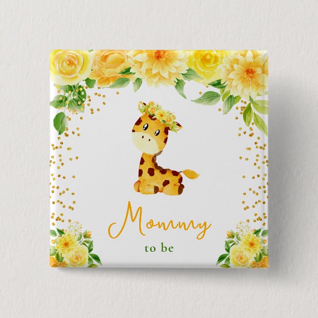 Giraffe Yellow Floral Mommy to be Button (Vorderseite)