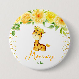 Giraffe Yellow Floral Mommy to be Button