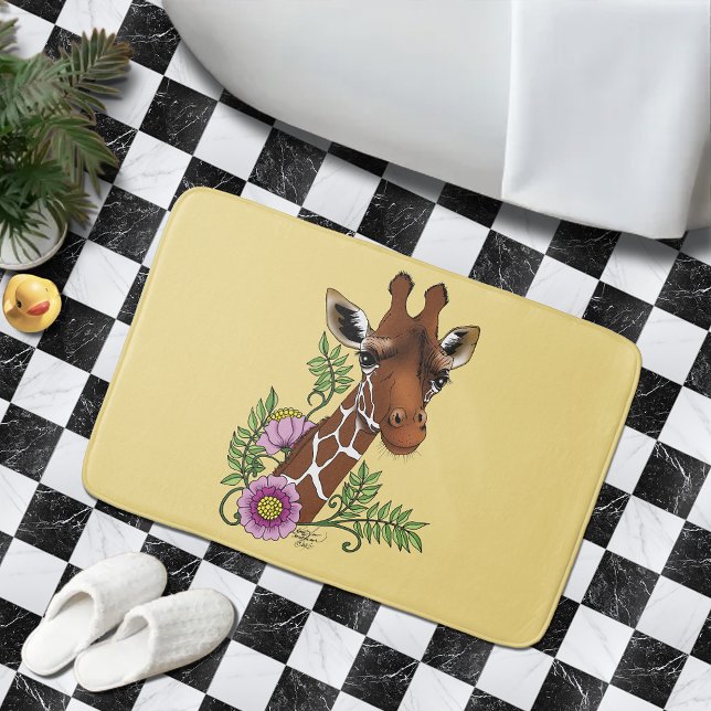 Giraffe Yellow Portrait-Blume Badematte (Von Creator hochgeladen)