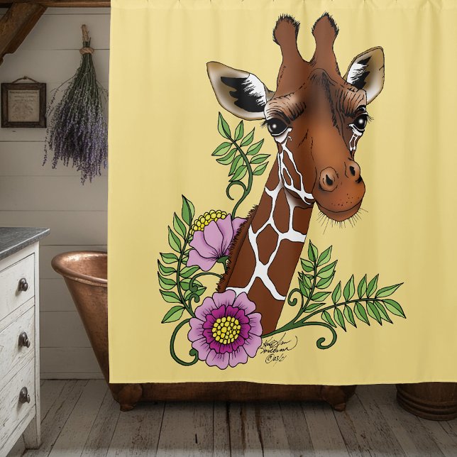 Giraffe Yellow Portrait-Blume Duschvorhang (Von Creator hochgeladen)