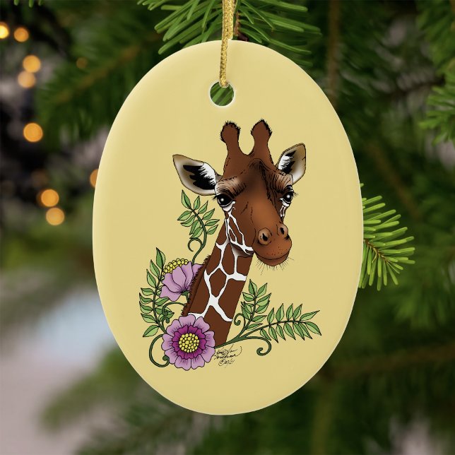 Giraffe Yellow Portrait-Blume Keramik Ornament (Von Creator hochgeladen)