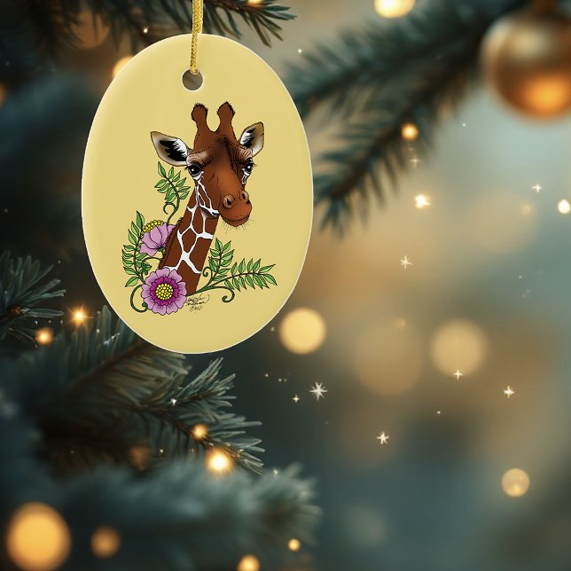 Giraffe Yellow Portrait-Blume Keramik Ornament (Von Creator hochgeladen)