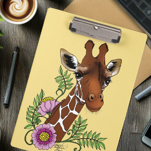 Giraffe Yellow Portrait-Blume Klemmbrett