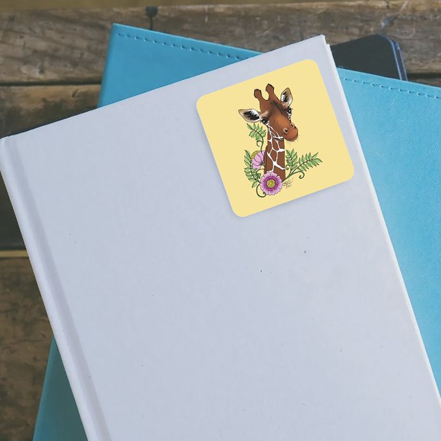 Giraffe Yellow Portrait-Blume Quadratischer Aufkleber (Von Creator hochgeladen)
