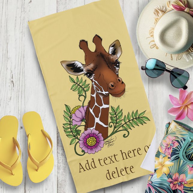 Giraffe Yellow Portrait-Blume Strandtuch (Von Creator hochgeladen)