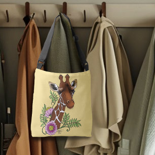 Giraffe Yellow Portrait-Blume Tragetaschen Mit Langen Trägern
