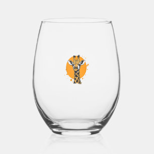 Giraffe Yellow Sun Abstraktes Tierportrait Weinglas Ohne Stiel