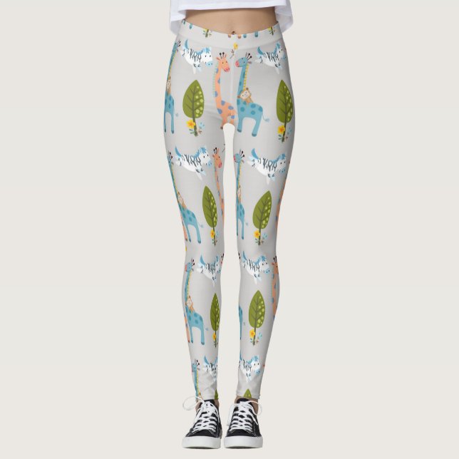 Giraffe Zebra und Affen Muster Leggings (Vorderseite)