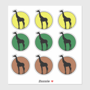 Giraffe Zeichnend in Gelb-, Braun- und Grünkreisen Aufkleber