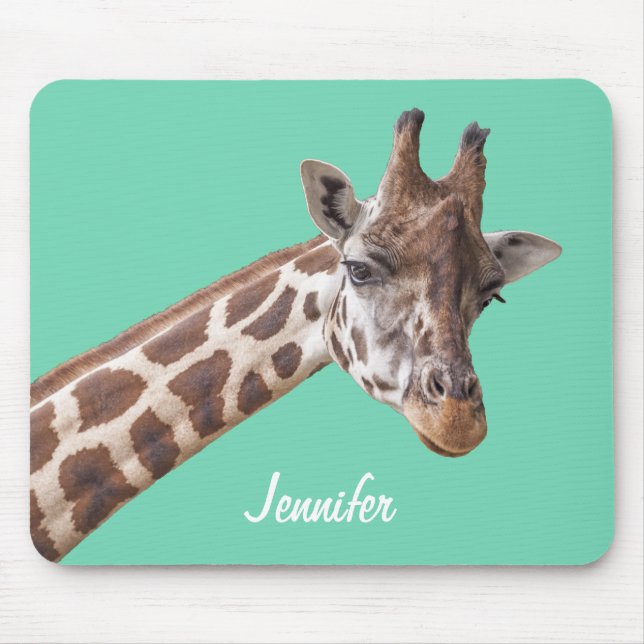 Giraffe zu Aquamarinen grünen Personalisierten Nam Mousepad (Vorne)