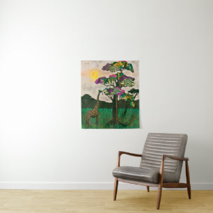 Giraffe zu den Flugzeug Afrikas Wandteppich