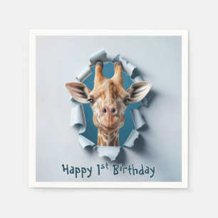Giraffe zum ersten Geburtstag durch einen Papierlo Serviette