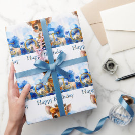 Giraffe zum ersten Geburtstag mit Schleife mit Pun Geschenkpapier
