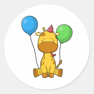Giraffe zum Geburtstag mit Balloons Runder Aufkleber