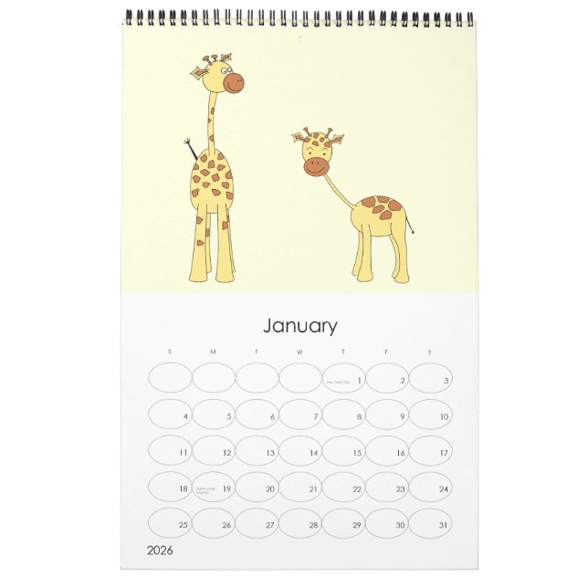 Giraffen 2014. Niedliche Cartoon. Kalender (Jan 2026)