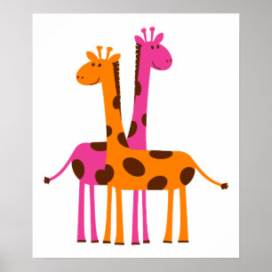 Giraffen-297326 Giraffen Orangenrosa Cartoon Safa Poster