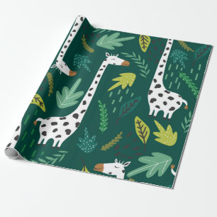Giraffen, Blätter, handgezeichneter Hintergrund. F Geschenkpapier