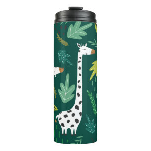 Giraffen, Blätter, handgezeichneter Hintergrund. F Thermosbecher