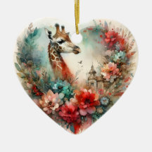 Giraffen-Blumenlandschaft-Aquarell-Blumen-Safari